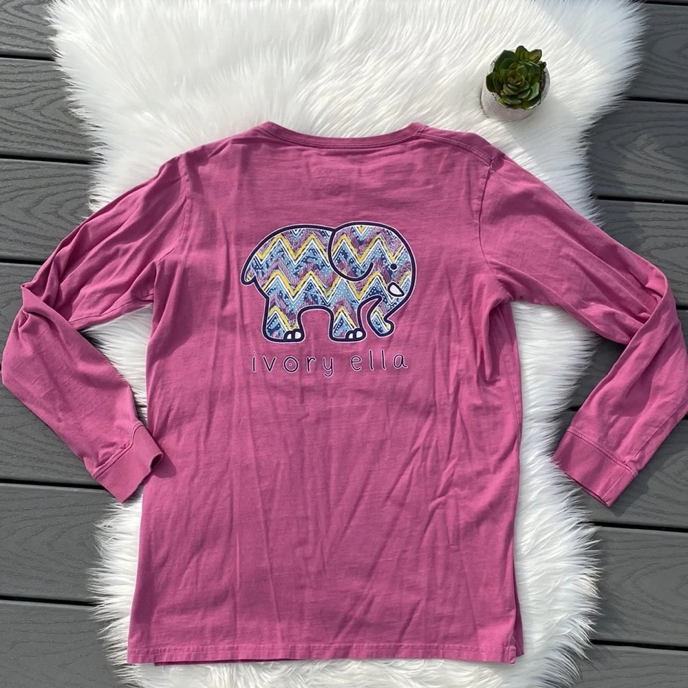 Ivory Ella dark fuchsia Aztec printed long sleeve tee